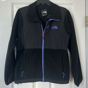 North Face womens polar fleece full zip jacket, black fleece,  cobalt zipper